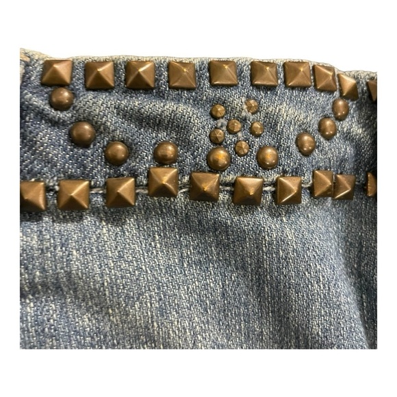 7 For All Mankind Flare Sz 28 Blue Studded Waist Distressed dark Havana jeans - Picture 8 of 13